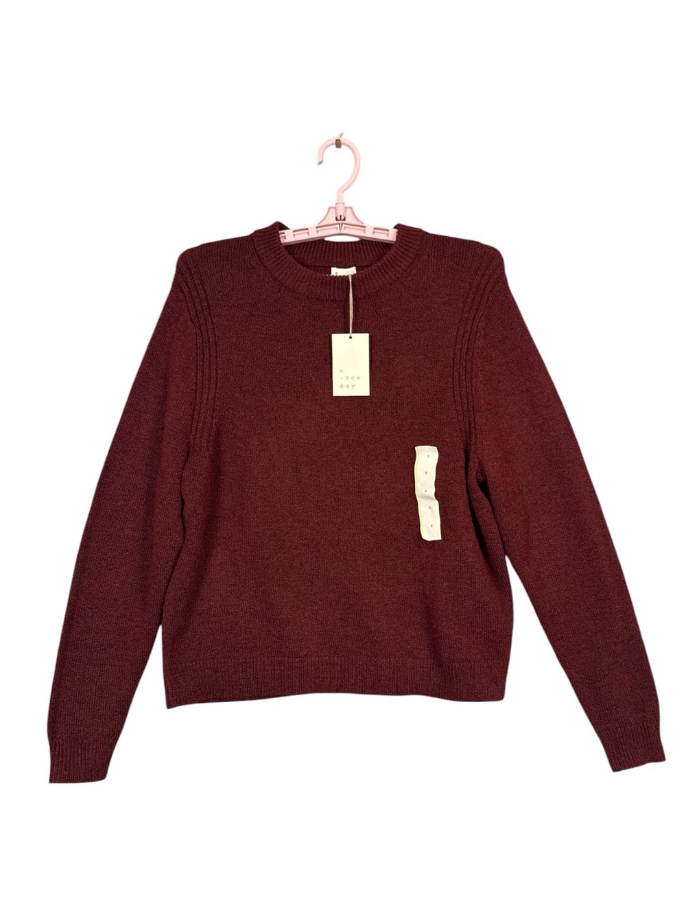 A New Day Women's Crewneck Pullover Burgundy Sweater Classic‎ Cozy Fall, Size S